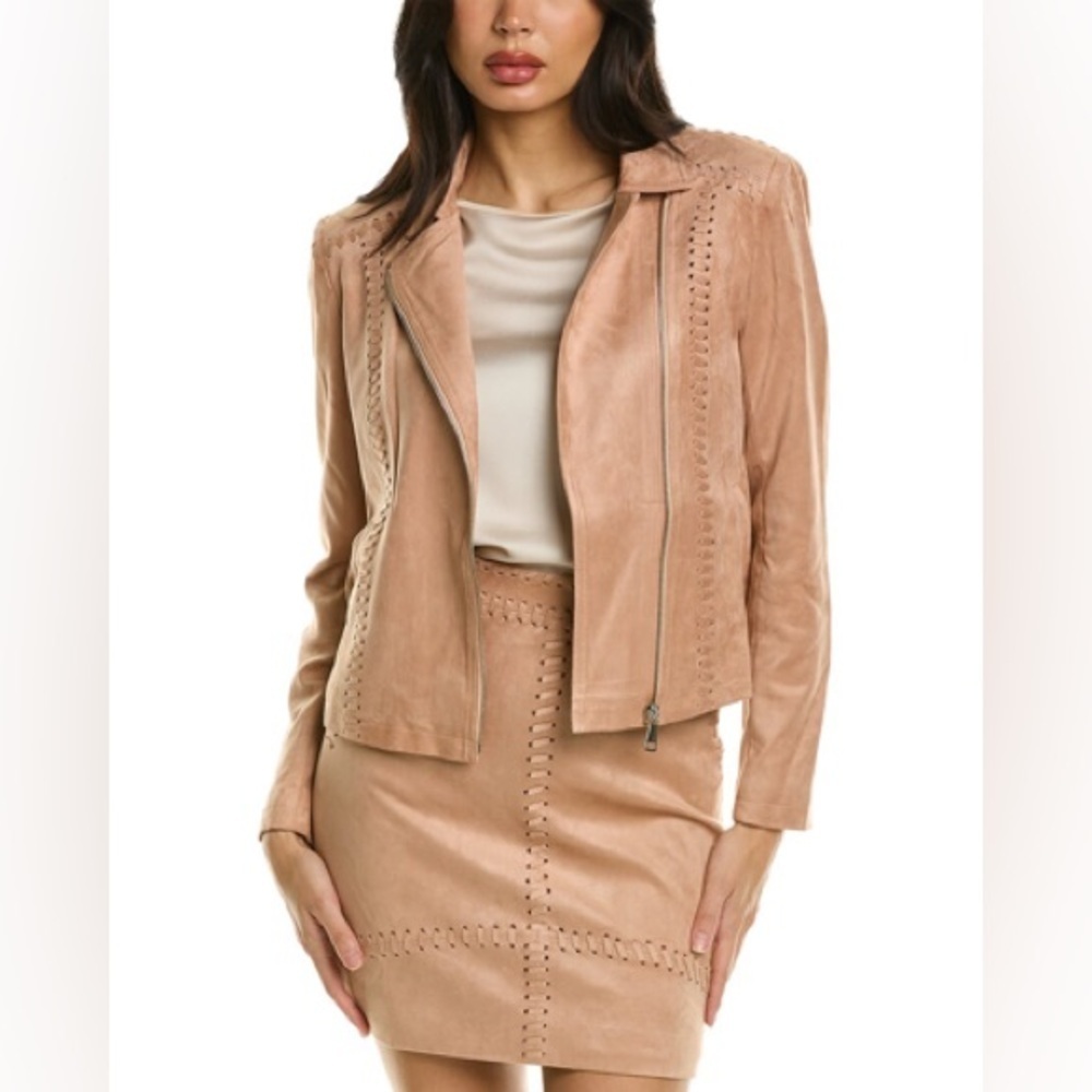 We are Kindred Camilla Hand Stitched Biker Jacket in Pink Vegan Suede Sz US 4